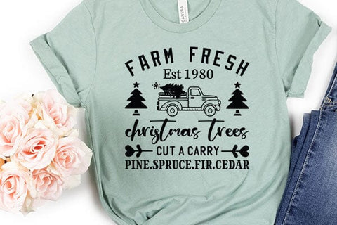 Farm Fresh Est 1980 Christmas Trees Cut A Carry Pine.spruce.fir.cedar SVG Angelina750 