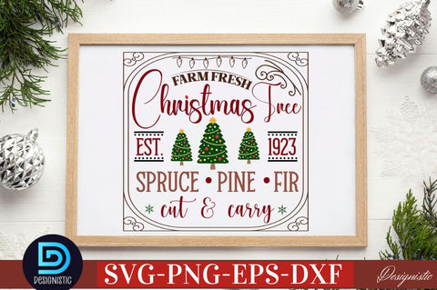 Farm fresh est.1923 christmas tree spruce pine fir cut & carry SVG SVG DESIGNISTIC 