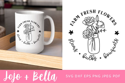 Farm Fresh Flowers SVG, Jar of Flowers Farmhouse Svg, Fresh Flowers SVG, Kitchen SVG, Farmers Market Svg, Country Kitchen Svg File, Svg files for Cricut SVG Jojo&Bella 