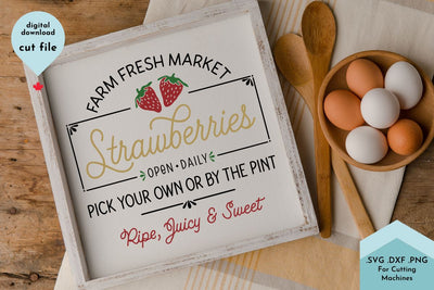 Farm Fresh Market Strawberries - Farmhouse SVG Cut File SVG Lettershapes 