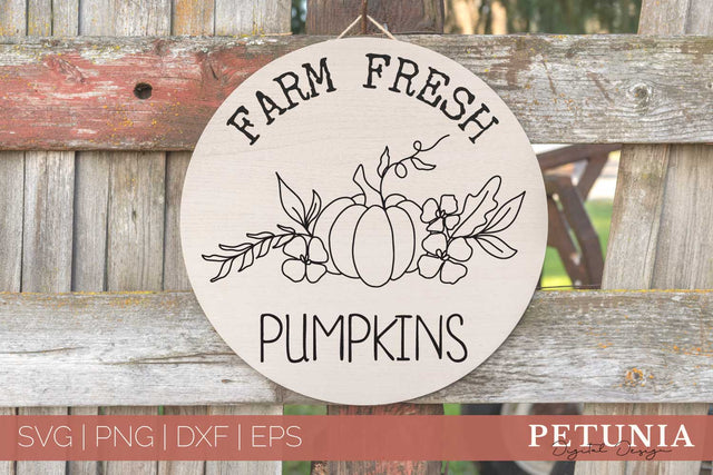 Farm Fresh Pumpkin Rustic Round Sign | Pumpkin Fall Sign Svg SVG Petunia Digital Design 
