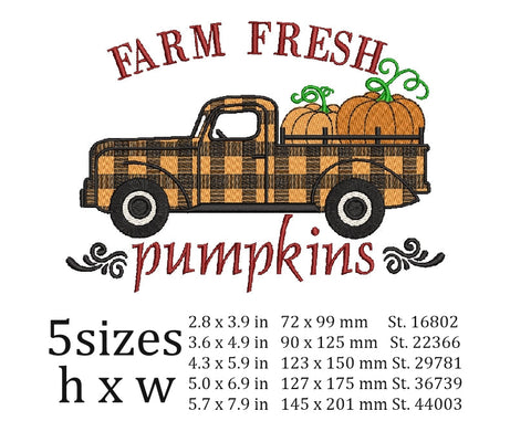 Farm Fresh Pumpkins embroidery design, Autumn truck embroidery, thanksgiving day embroidery design, 5 sizes, instant download. Embroidery/Applique DESIGNS ArtEMByNatalia 