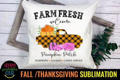 Farm Fresh Pumpkins-Fall Thanksgiving Sublimation Design Sublimation Happy Printables Club 