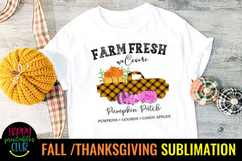 Farm Fresh Pumpkins-Fall Thanksgiving Sublimation Design Sublimation Happy Printables Club 