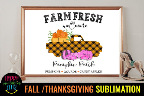 Farm Fresh Pumpkins-Fall Thanksgiving Sublimation Design Sublimation Happy Printables Club 