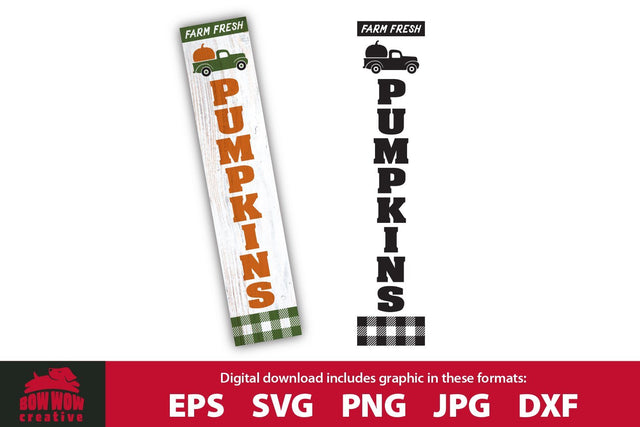 Farm Fresh Pumpkins Porch Sign with Old Truck - Farm Sign SVG Cutting File SVG Bow Wow Creative 