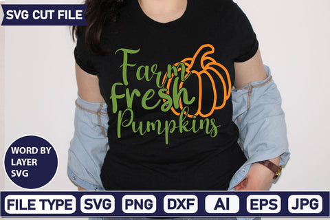 Farm Fresh Pumpkins SVG Cut File SVGs quotes-and-sayings food-drink mini-bundles print-cut on-sale Clipart Clip Art Sublimation or Vinyl Shirt Design SVG DesignPlante 503 