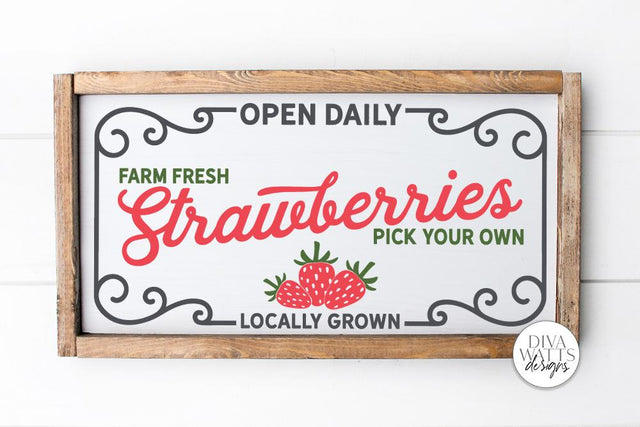 Farm Fresh Strawberries SVG | Farmhouse Summer Sign | DXF and more SVG Diva Watts Designs 