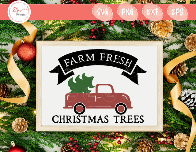 Farm Fresh Tree Christmas Truck - SVG, PNG, DXF, EPS SVG Elsie Loves Design 
