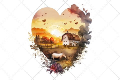 Farm Heart and Sunset Watercolor Clipart Bundle, Sublimation, Farm Heart Sublimation FloridPrintables 