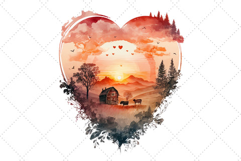 Farm Heart and Sunset Watercolor Clipart Bundle, Sublimation, Farm Heart Sublimation FloridPrintables 
