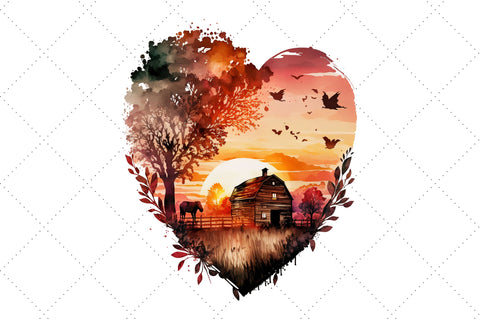 Farm Heart and Sunset Watercolor Clipart Bundle, Sublimation, Farm Heart Sublimation FloridPrintables 