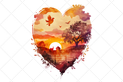 Farm Heart and Sunset Watercolor Clipart Bundle, Sublimation, Farm Heart Sublimation FloridPrintables 