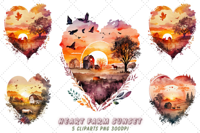 Farm Heart and Sunset Watercolor Clipart Bundle, Sublimation, Farm Heart Sublimation FloridPrintables 