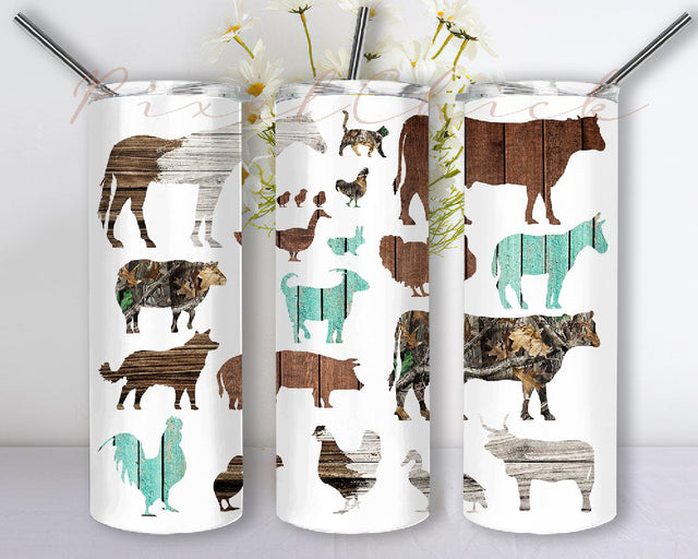 Farm Life 20 oz Skinny Tumbler, Farm Animals Sublimation Design Digital Download PNG, Farming PNG Sublimation PixelChick 
