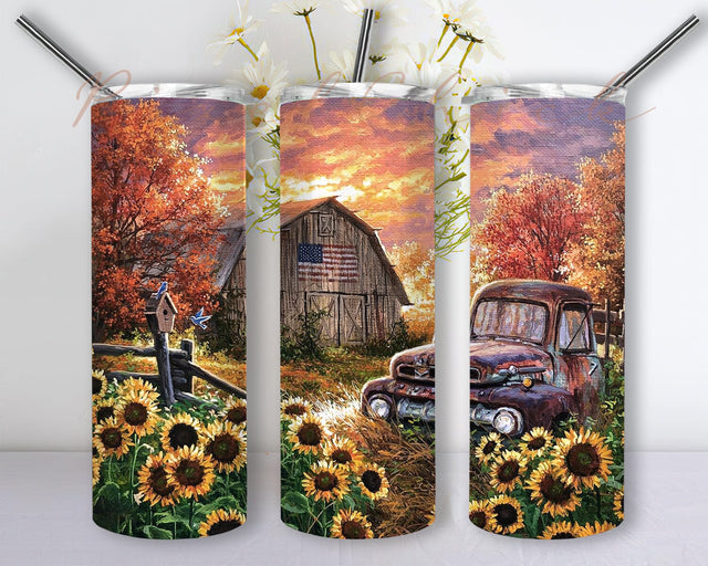 Farm Life 20oz Skinny Tumbler Png, Sunflowers Tumbler, Western Tumbler Png, Farming Tumbler Wrap, Farmer Tumbler, Cute Farm Tumbler Sublimation PixelChick 