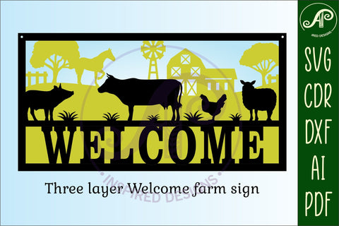 Farm scene name sign SVG 3 layer laser cut template SVG APInspireddesigns 