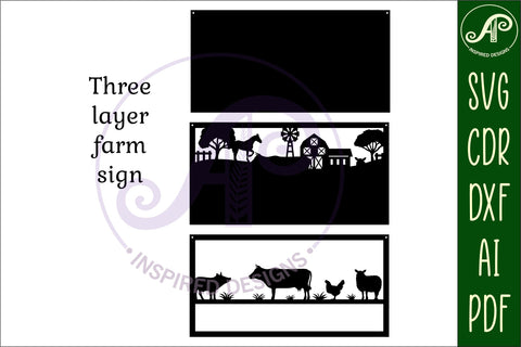 Farm scene name sign SVG 3 layer laser cut template SVG APInspireddesigns 