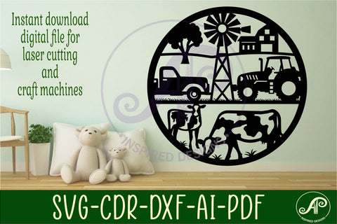 Farm scene wall art sign, SVG file. vector SVG APInspireddesigns 