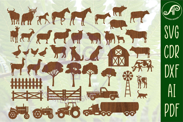Farm shapes 43 designs, laser cut file, cut outs SVG APInspireddesigns 