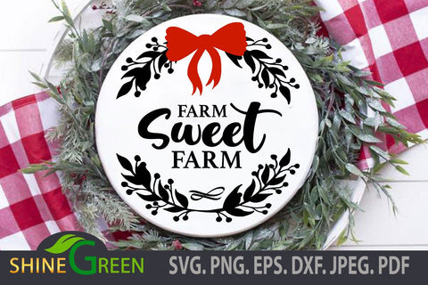 Farm Sweet Farm Round Sign SVG - Floral Farmhouse Sign SVG Shine Green Art 