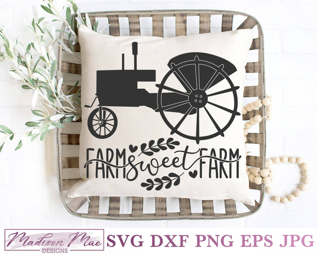 Farm Sweet Farm - Vintage Tractor - Farmhouse Sign - SVG SVG Madison Mae Designs 