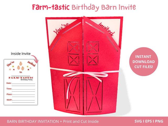 Farm-tastic Barn Birthday Party Invite SVG with Print and Cut Invitation Inside SVG Alexis Glenn 