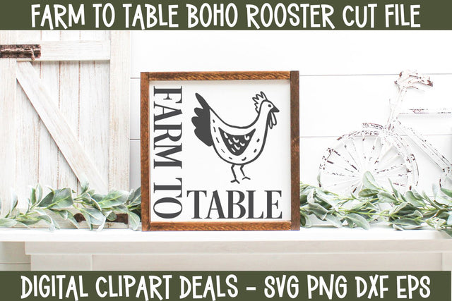 Farm to Table BOHO Rooster SVG Cut File SVG Digital Clipart Deals 