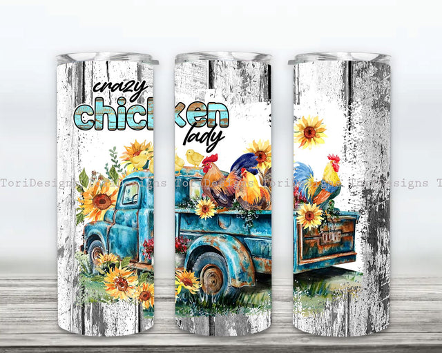 Farm Truck Chickens 20oz Tumbler Sublimation Wrap, Sunflower Chicken Lover Tumbler PNG, Farmer Digital Download, Chickens In Truck Tumbler PNG Sublimation ToriDesigns 