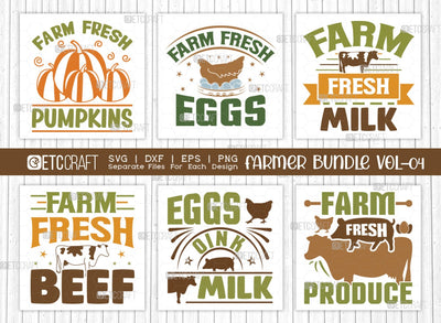 Farmer Bundle Vol-04 SVG Cut File | Farming Svg | Eggs Bacon Milk Svg | Farm Fresh produce Svg | Farm Fresh Beef Svg | Farm Fresh Eggs Svg | Farm Fresh Milk Svg | Farm Fresh Pumpkins Svg | Quote Design SVG ETC Craft 