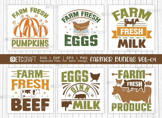 Farmer Bundle Vol-04 SVG Cut File | Farming Svg | Eggs Bacon Milk Svg | Farm Fresh produce Svg | Farm Fresh Beef Svg | Farm Fresh Eggs Svg | Farm Fresh Milk Svg | Farm Fresh Pumpkins Svg | Quote Design SVG ETC Craft 