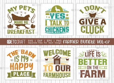 Farmer Bundle Vol-07 SVG Cut File | Farming Svg | I Don't Give A Cluck Svg | Life Is Better On The Farm Svg | My Pets Make Me Breakfast Svg | The Barn Is My Happy Place Svg | Welcome To Our Farmhouse Svg | Yes I Talk To Chickens Svg | Quote Design SVG ETC Craft 