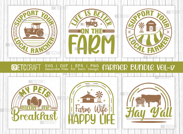 Farmer Bundle Vol-17 SVG Cut File | Farming Svg | Hay Y'all Svg | Support Your Local Rancher Svg | Life Is Better On The Farm Svg | Support Your Local Farmer Svg | Farm Wife Happy Life Svg | Quote Design SVG ETC Craft 
