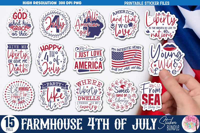 Farmhouse 4th of July Sticker Bundle Sublimation DESIGNS DARK 