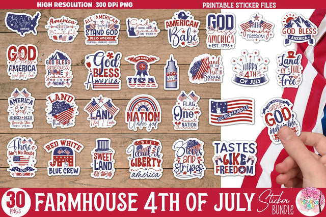 Farmhouse 4th of July Sticker Bundle Sublimation DESIGNS DARK 