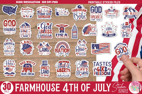 Farmhouse 4th of July Sticker Bundle Sublimation DESIGNS DARK 
