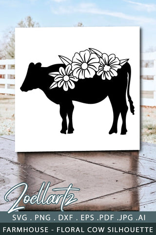 Farmhouse Animal Sign SVG Hand Drawn Floral Cow Silhouette SVG zoellartz 