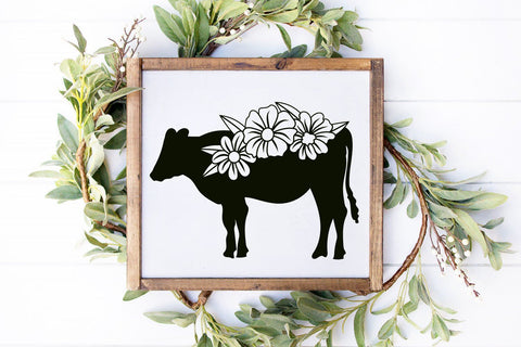 Farmhouse Animal Sign SVG Hand Drawn Floral Cow Silhouette SVG zoellartz 