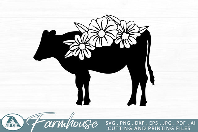Farmhouse Animal Sign SVG Hand Drawn Floral Cow Silhouette SVG zoellartz 