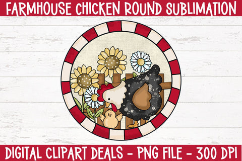 Farmhouse Chicken Round Sublimation Design - Farmhouse PNG for Sublimation Sublimation Digital Clipart Deals 