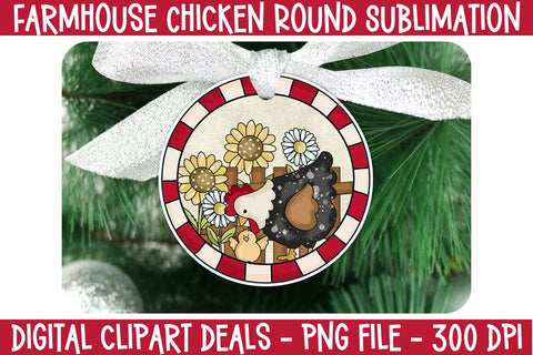 Farmhouse Chicken Round Sublimation Design - Farmhouse PNG for Sublimation Sublimation Digital Clipart Deals 