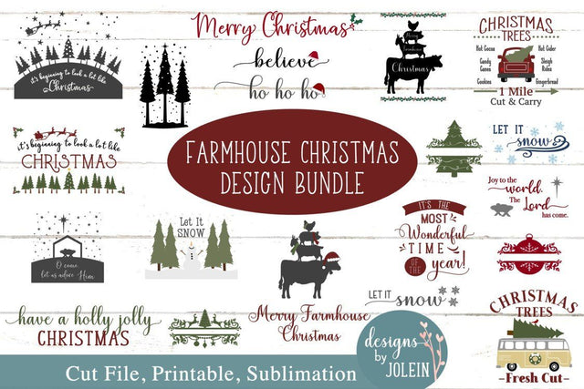Farmhouse Christmas Bundle of Designs SVG Designs by Jolein 