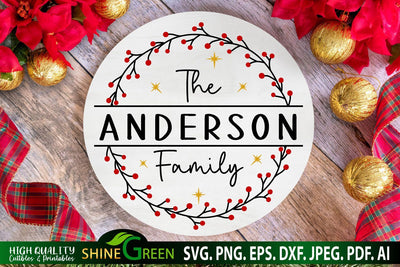 Farmhouse Christmas Monogram SVG Round Sign SVG Shine Green Art 