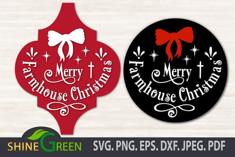 Farmhouse Christmas Ornament SVG for Arabesque, Round Sign SVG Shine Green Art 