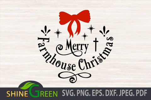 Farmhouse Christmas Ornament SVG for Arabesque, Round Sign SVG Shine Green Art 