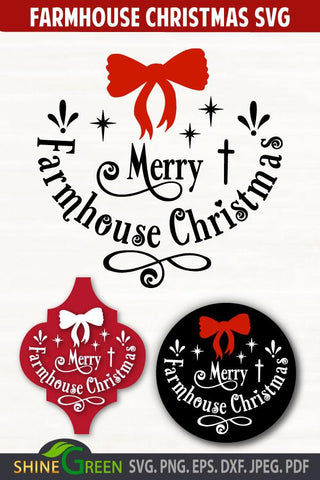 Farmhouse Christmas Ornament SVG for Arabesque, Round Sign SVG Shine Green Art 