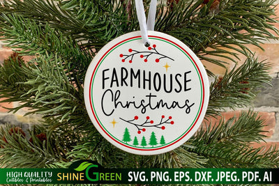 Farmhouse Christmas Round Sign SVG Cut File SVG Shine Green Art 