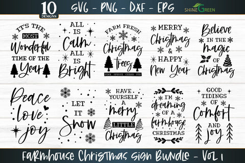 Farmhouse Christmas Sign SVG Bundle with 10 Designs SVG Shine Green Art 