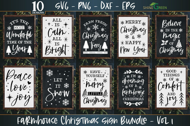Farmhouse Christmas Sign SVG Bundle with 10 Designs SVG Shine Green Art 