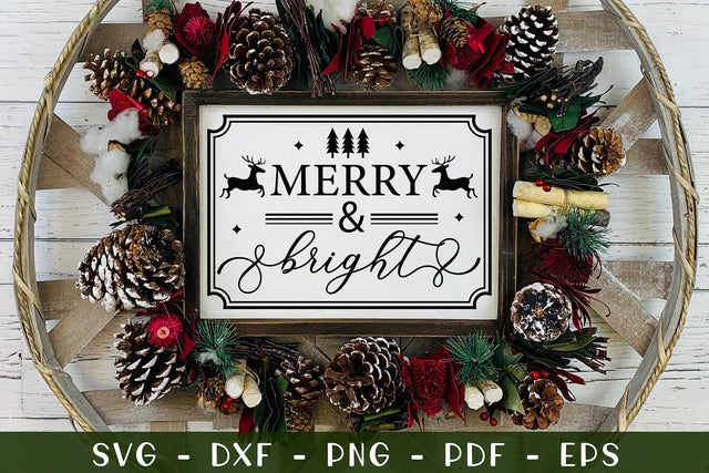 Farmhouse Christmas Sign SVG, Merry & Bright SVG CraftLabSVG 